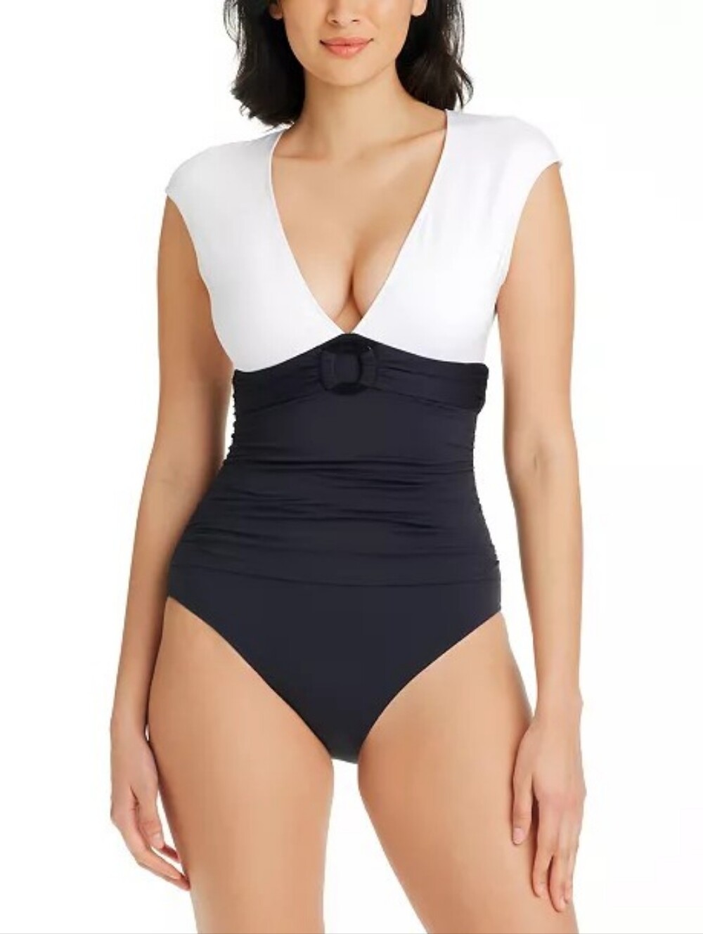Colorblock One-Piece Swimsuit with Waist Buckle
